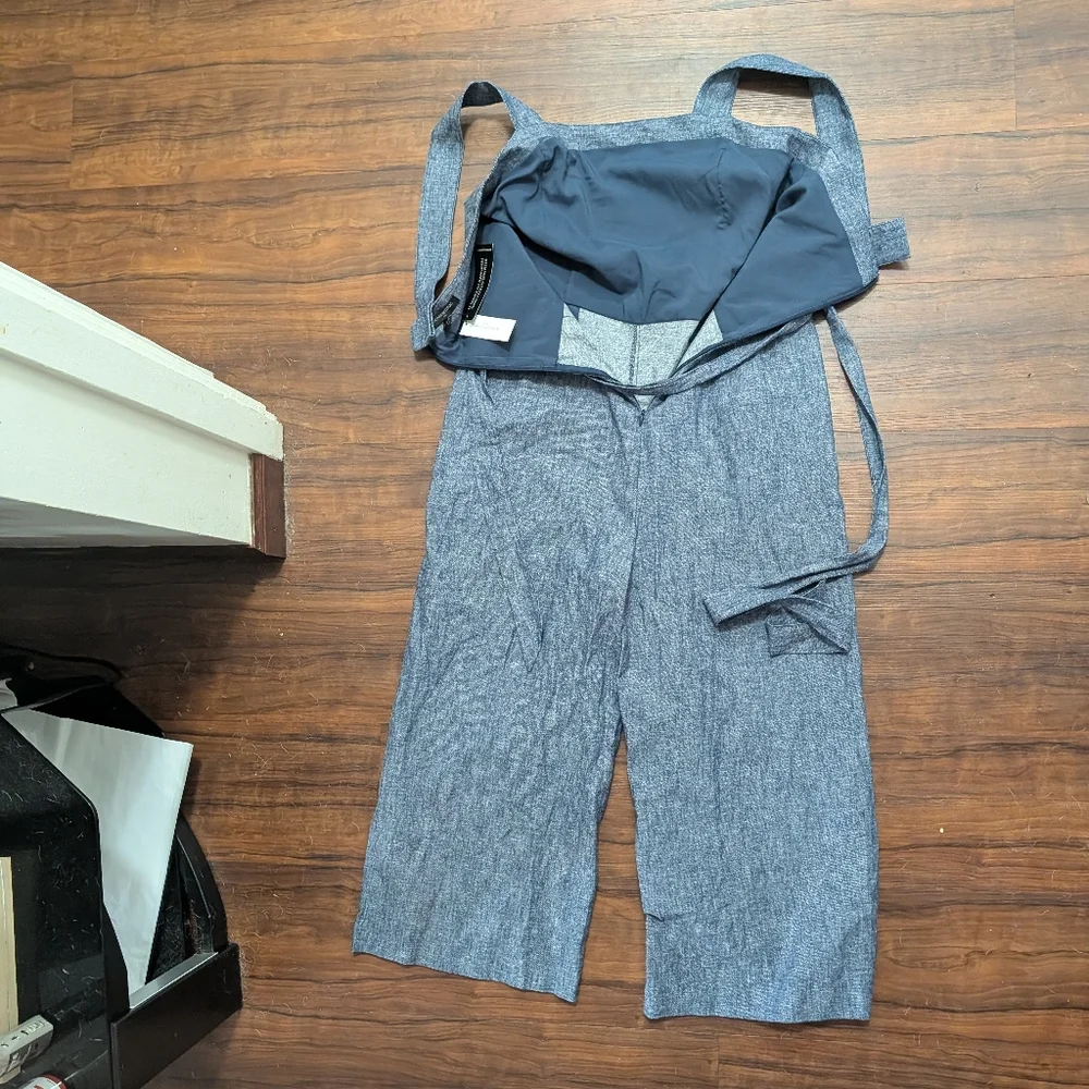 Banana Republic Square Neck Crop Jumpsuit Blue Chambray Linen Blend Sleeveless 6